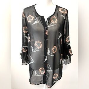 Cabi La Di Da Black Sunflower Floral Chiffon Top Blouse Style 5206 Size …